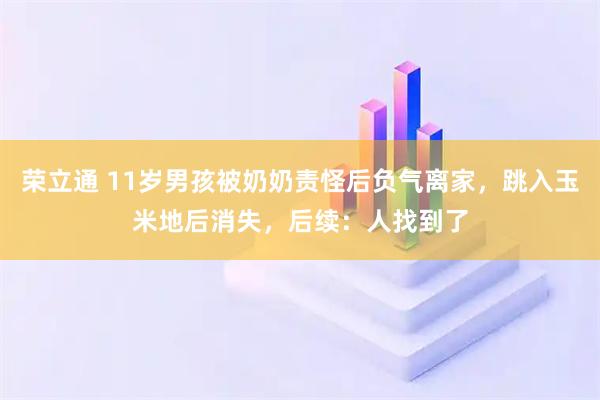 荣立通 11岁男孩被奶奶责怪后负气离家,跳入玉米地后消失,后续:人找到了